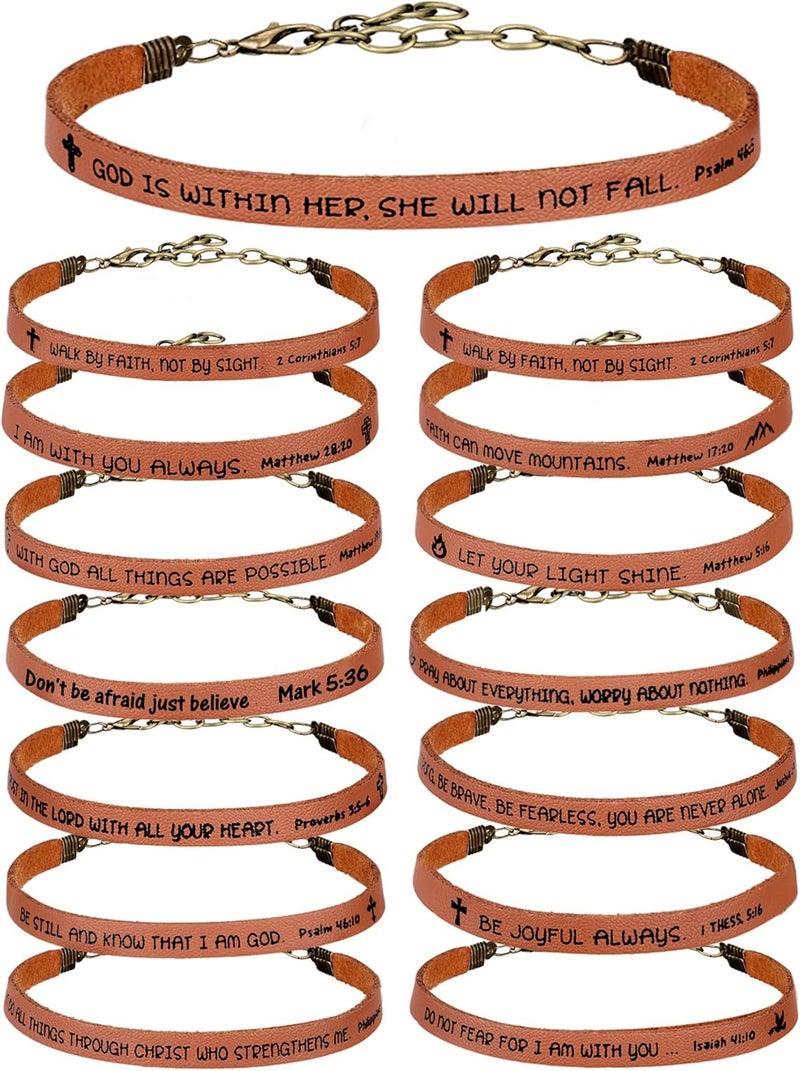 Sureio 15 Pcs Christian Gift Bracelets for Women Men Inspirational Leather Religious Bible Verse God Faith Scripture Bracelet - Image 1